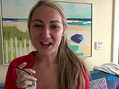 Lily Adams enjoys while her shaved cunt is being licked - POV