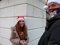 Two guys and a girl in an intense pov threesome scene