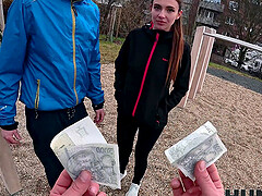 Czech couple Pavlos and Sakura Hell fucked outdoors for cash