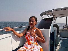 Asian amateur duo bask in the sun on a luxe yacht, passionate PDA and wild sex under the open sky