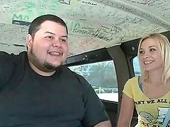 Amateur blonde hottie teasing penis in the sex bus
