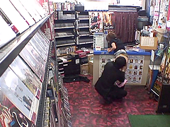 Two Asian Sluts Fucking with Two Guys in Sex Shop in Security Cam Video
