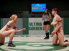 Four nasty girls sucks dildos and toy each other in a ring