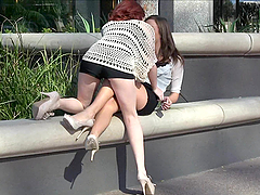 Glorious Elle And Malena Go Wild In Public Outdoors
