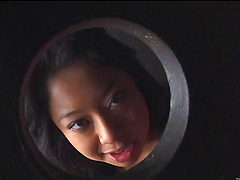 Asian brunette gets face fucked Hardcore by cock in gloryhole