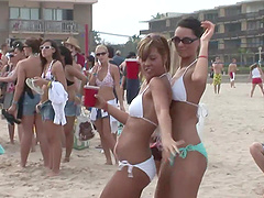 Some hot chicks show their nice bodies at a beach party