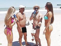 Brazilian Reporter On The Beach With Two Hot Babes