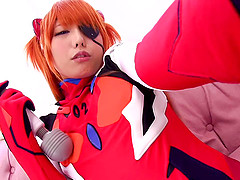 A naughty cosplaying Japanese girl uses a toy on her pussy