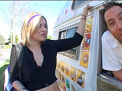 Girl fucks the ice cream man with a big cock in his truck