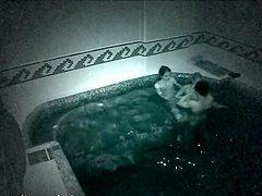 Naughty Lesbian Threesome In The Pool Caught By Security Cam