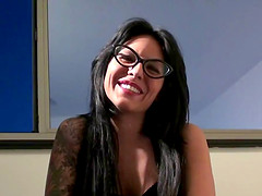 Raquel Abril looks flaming hot in glasses and gets boned by two men