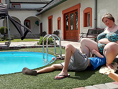 Fat babe Diana seduces a pool boy for a kinky fuck