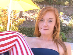 Redhead cuteness Alex Tanner places her pussy on a stiff dong