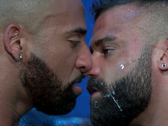 Bald gay dude makes out with a friend while he fucks his ass