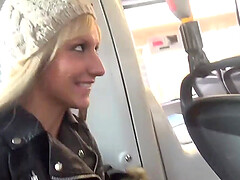 Nice blond teen sucking dick and fucking in public bus