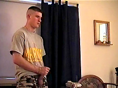 Straight Boy CJ CJ stands and launches a huge cum load onto the floor.