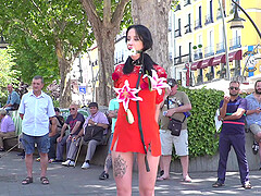 Inked brunette Lilyan Red tied up and humiliated in public