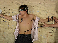 Older dude with glasses kisses and sucks a dick of a tied up dude