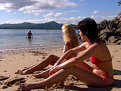 Sharka Blue and Sabine Mallory enjoy rough threesome at the beach