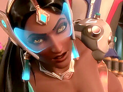 Amazing blonde babe from Overwatch called Mercy rides dicks and takes it deep