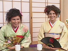 Sexy chick in kimono likes rough group sex more than anything else