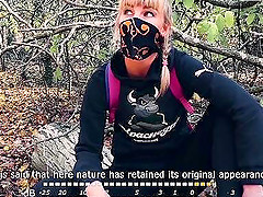 Russian blonde gives a blowjob to a stranger in the forest