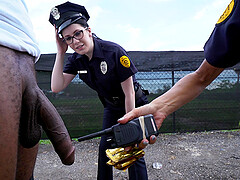 Naughty police officers Lyla Lali and Norah Gold fucked by a black guy