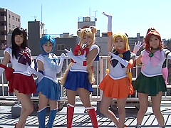 Kinky Japanese group sex with couple of sexy babes in cosplay