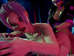 Busty shemale Bonny fucks sexy girl raw in dark cyberpunk corner – hardcore anal & deep throat