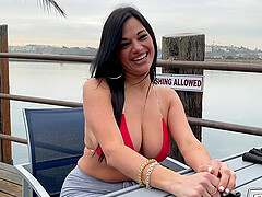 Mona Azar deepthroats and gags on his cock