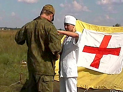 At the first aid station this guy fucks the hot nurse