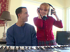 Cute strawberry blonde girl, Carolina West, is hot for her music teacher