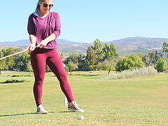 Outdoor masturbation and strip session with Fallon on a golf course