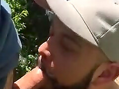 Hairy Bearded Cocksucker Cruising in the Woods and Draining a Big Cock