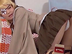 Blonde Japanese babe in miniskirt gets fucked by a kinky guy